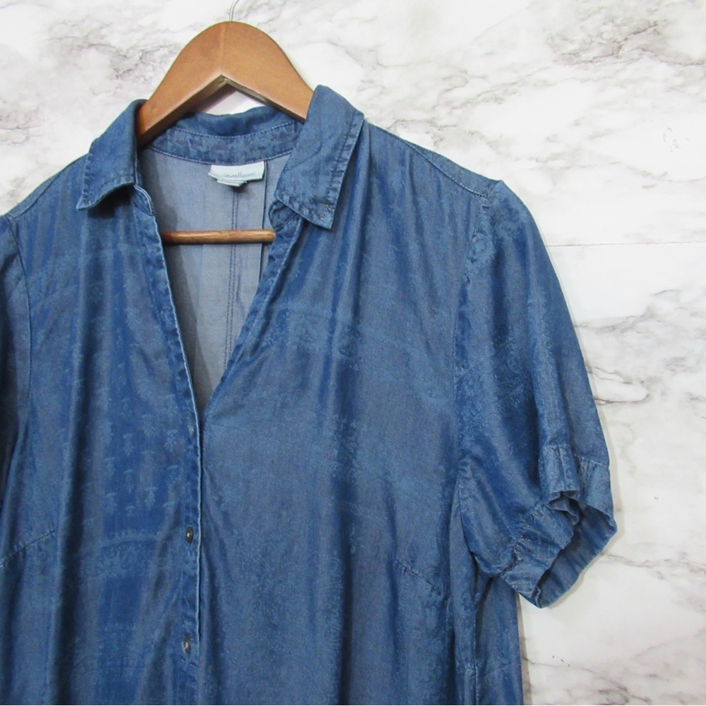 J. Jill Blue Casual Midi Shirt Dress with Notched Collar - Picture 2 of 12